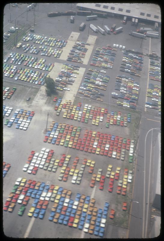 Aerial view of parked cars