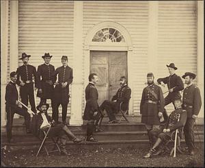 Gen. George G. Meade and staff on steps of Wallack's house. Culpepper, Va., Sept. 1863