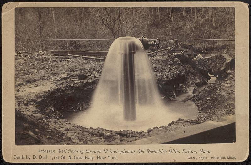 Artesian Well flowing through 12 inch pipe at Old Berkshire Mills, Dalton, Mass.