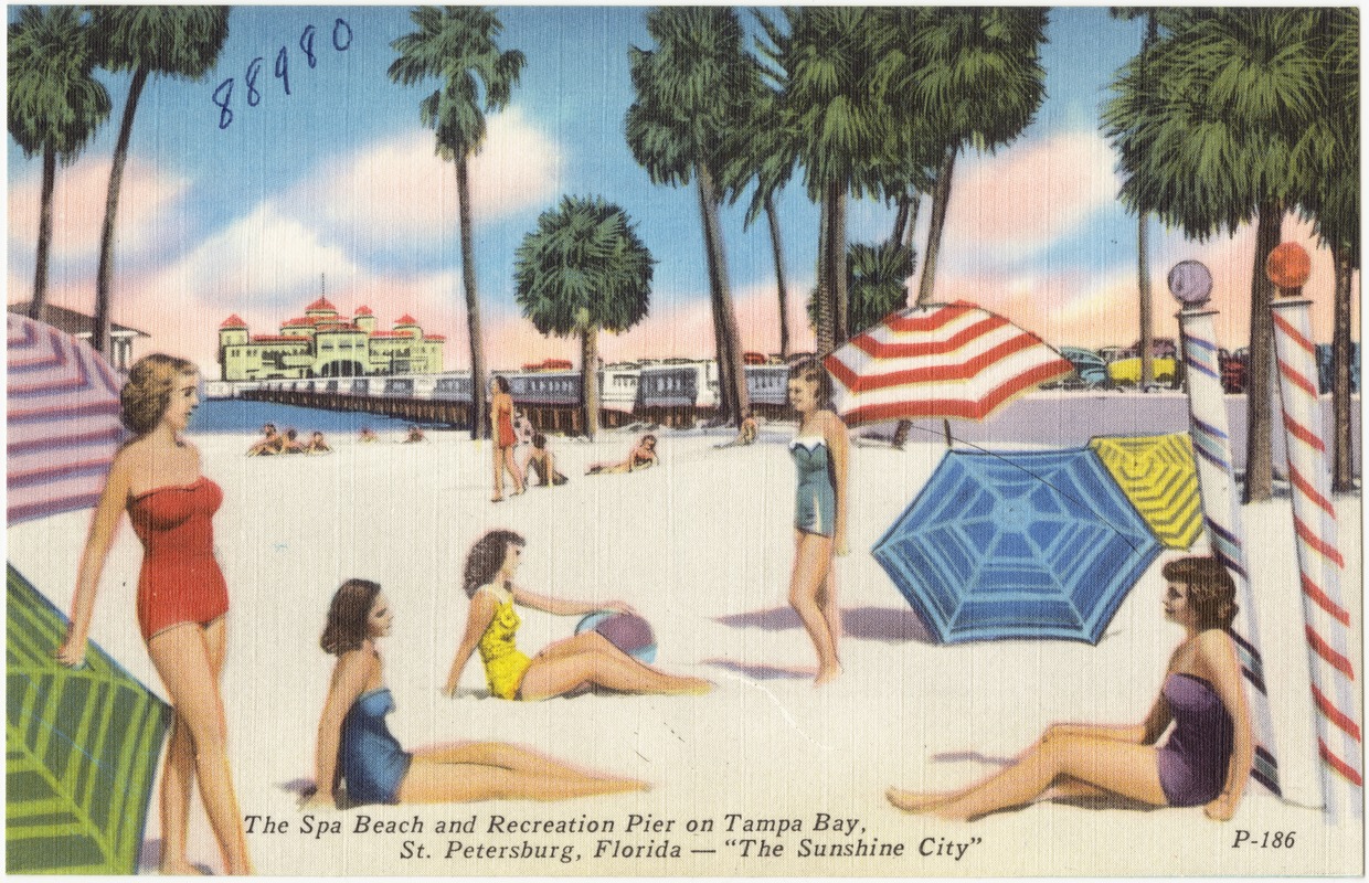 The spa beach and recreation pier on Tampa Bay, St. Petersburg, Florida, "the sunshine city"