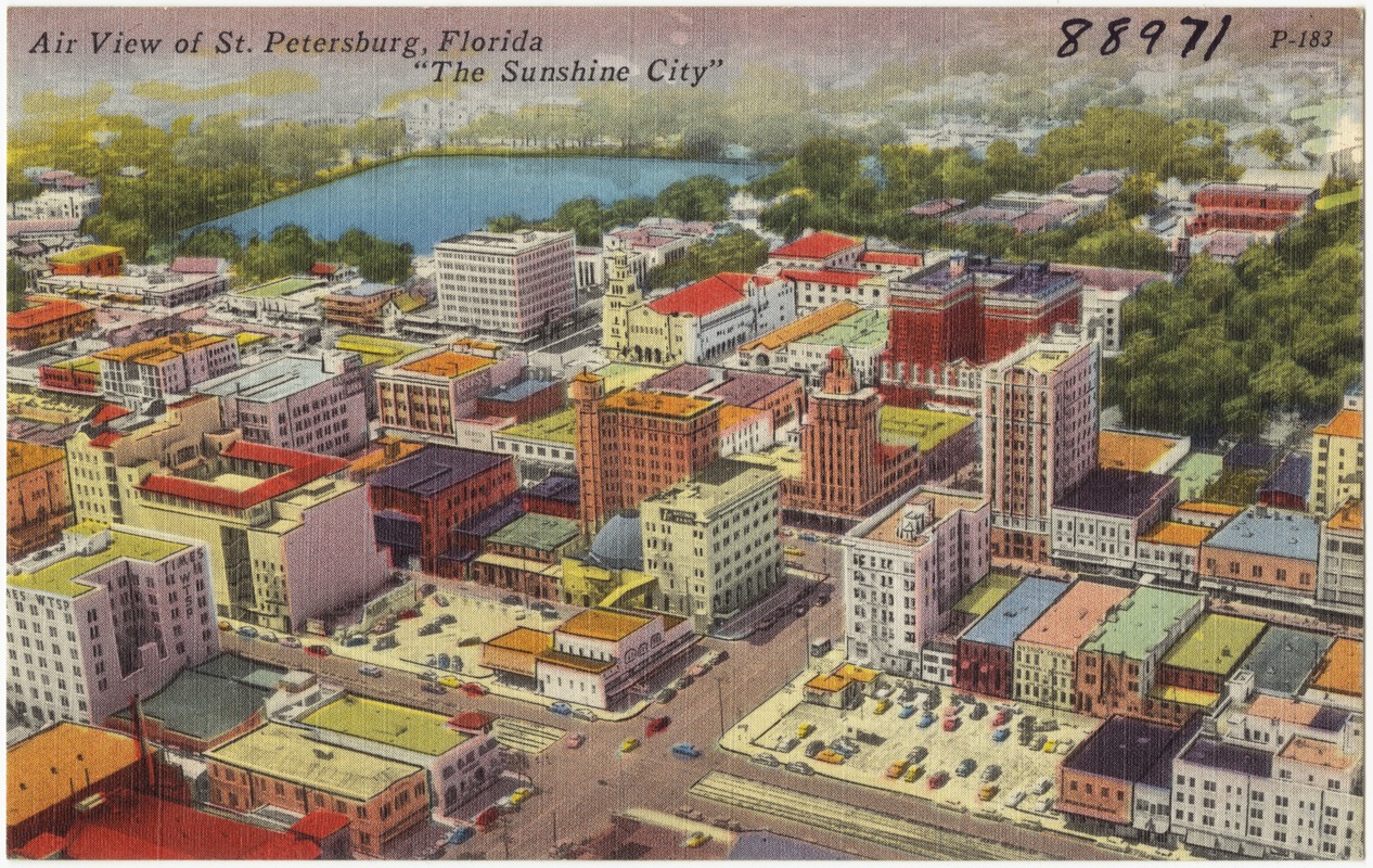 Air view of St. Petersburg, Florida, "the sunshine city"