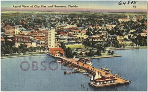 Aerial view of city pier and Sarasota, Florida