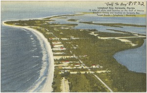 "Gulf to Bay," Longboat Key, Sarasota, Florida, 12 miles of white sand beaches on the Gulf of Mexico, excellent fishing and boating on Sarasota bay