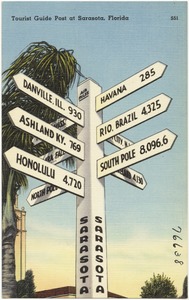 Tourist guide post at Sarasota, Florida