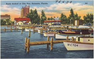 Boats docked at city pier, Sarasota, Florida