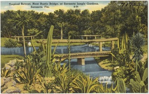Tropical retreat, near rustic bridge, at Sarasota Jungle Gardens, Sarasota, Florida