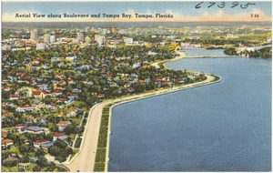Aerial view along boulevard and Tampa Bay, Tampa, Florida