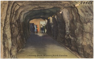Tunnel through solid rock and elevator entrance to the Sky Lounge, Chimney Rock, Western North Carolina