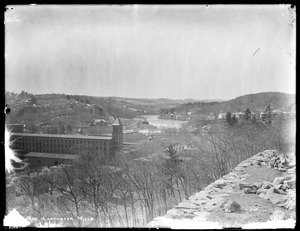 Wachusett Reservoir, Lancaster Mills and Mill Pond, looking up the valley from north side; looking towards dam site, from Cedar Street, Clinton, Mass., Mar. 28, 1896