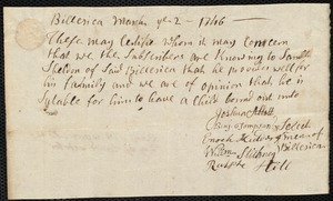 James Treet indentured to apprentice with Samuel Sheldon of Billerica, 29 June 1747