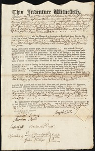 Joseph Booker indentured to apprentice with Joseph Coit of Boston, 25 October 1748