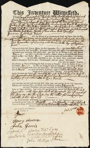 Huldah Waters indentured to apprentice with Benjamin Jepson of Boston, 30 December 1748