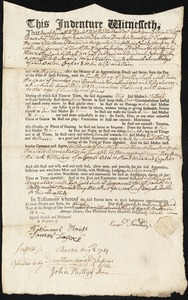 John Bedson indentured to apprentice with Samuel Smallidge [Smalledge] of Boston, 1 August 1749