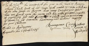 Charles Richardson indentured to apprentice with Charles Snell of Bridgewater, 28 December 1749