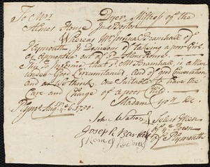 Elizabeth Timberlake indentured to apprentice with Joshua Bramhall of Plymouth, 13 August 1750