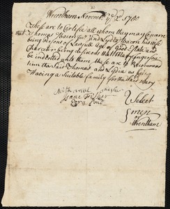 Mary Engerson indentured to apprentice with Thomas Bacon of Wrentham, 31 December 1750