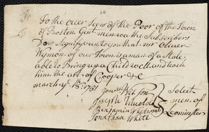 Simeon Pery indentured to apprentice with Oliver Wyman of Leominster, 30 April 1751