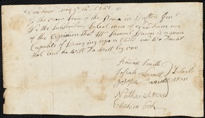 Joseph Frizell indentured to apprentice with Samuel Bacon of Needham, 26 June 1751