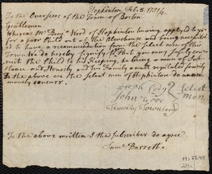 Ann Newton indentured to apprentice with Benjamin Wood of Hopkinton, 19 March 1752