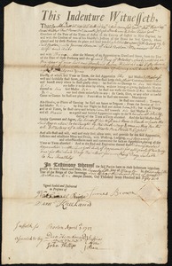 Josiah Wheeler indentured to apprentice with James Brown of Boston, 25 March 1752