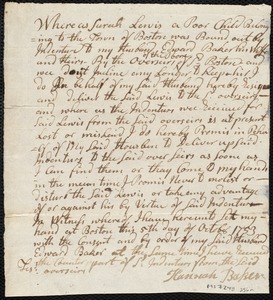 Sarah Lewis indentured to apprentice with John Lovell of Boston, 21 January 1754