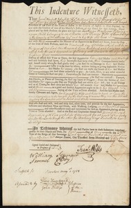 Katherine Maclainer Pylering indentured to apprentice with Francis Wells of Cambridge, 1 May 1754