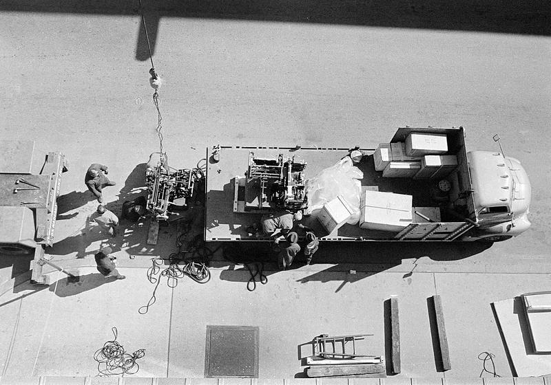 Moving linotype, StandardTimes, Pleasant Street, New Bedford Digital