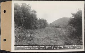 Contract No. 51, East Branch Baffle, Site of Quabbin Reservoir, Greenwich, Hardwick, looking north on Access Road taking from near corner 11, south baffle, Hardwick, Mass., Aug. 21, 1936