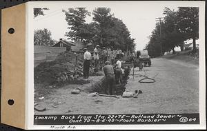 Contract No. 70, WPA Sewer Construction, Rutland, looking back from Sta. 22+75, Rutland Sewer, Rutland, Mass., Aug. 6, 1940