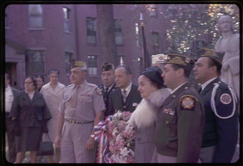 Unidentified group of people, including VFW members, Louisburg Square, Boston