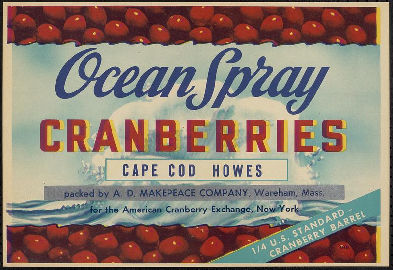 Ocean Spray Cranberries Cape Cod Howes Quarter Barrel Box Label