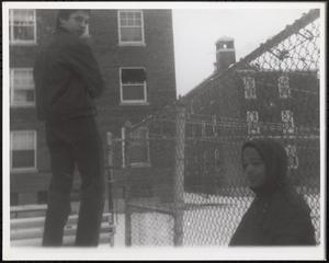 Two boys outside Newtowne Court