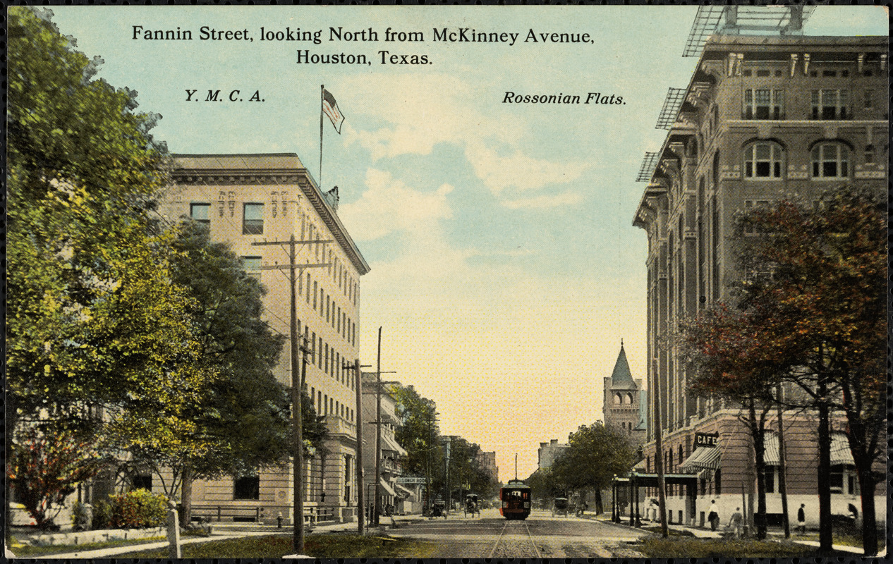 Fannin Street, looking north from McKinney Avenue, Houston, Texas, (Y.M.C.A. and Rossonian Flats)
