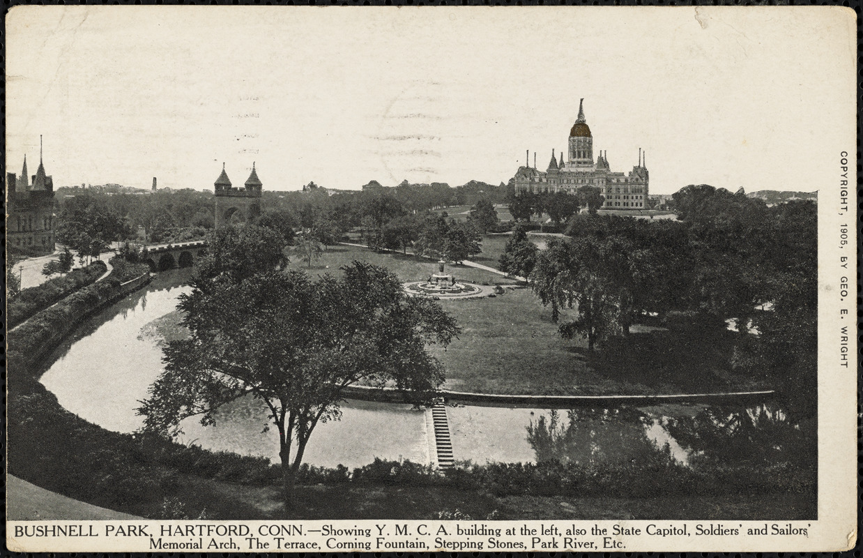 Bushnell Park, Hartford, Conn. showing Y.M.C.A. building at the left
