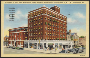 Corner of High and Washington Street, showing professional building and Y.M.C.A., Portsmouth, Va.