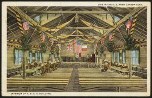 Life in the U.S. Army Cantonment. Interior of Y.M.C.A. building