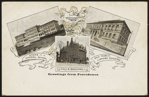 Greetings from Providence (State Normal School, Y.M.C.A. building, new public library building)