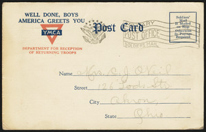 Well done, boys America greets you YMCA Department for Reception of Returning Troops