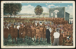 Life at Camp Dix N.J. Soldiers listening to an outdoor "Y" concert of the famous French band of Garde De La Republique Francaise