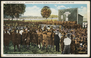 Life at Camp Dix N.J. Soldiers listening to an outdoor "Y" concert of the famous French band of Garde De La Republique Francaise