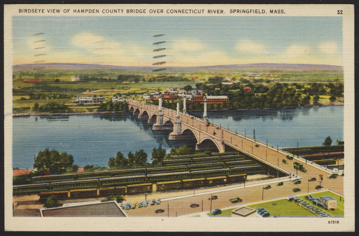 Birdseye view of Hampden County Bridge over Connecticut River, Springfield, Mass.