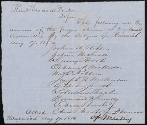 Letter from Citizens of Harwich [Mass.] to Theodore Parker, Aug. 17, 1854