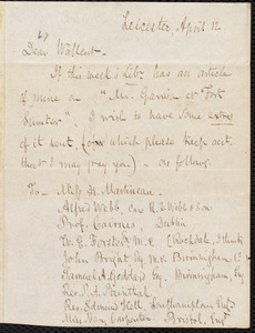 Letter from Samuel May, Jr., Leicester [Mass.], to Robert Folger Wallcut, April 12 [1865]