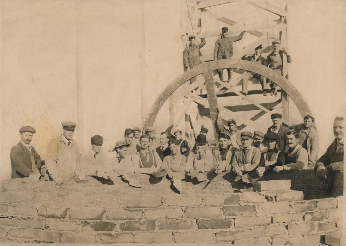 Workers on the Ayer Mill chimney