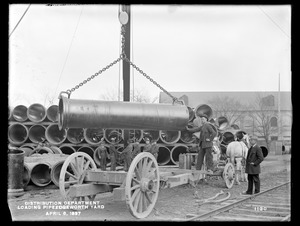 Distribution Department, Edgeworth Pipe Yard, loading 48-inch pipe on a team, Malden, Mass., Apr. 6, 1897