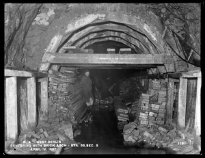 Wachusett Aqueduct, centering with brick arch in east 4, Section 3, station 88, from the west (interior), West Berlin, Berlin, Mass., Apr. 12, 1897