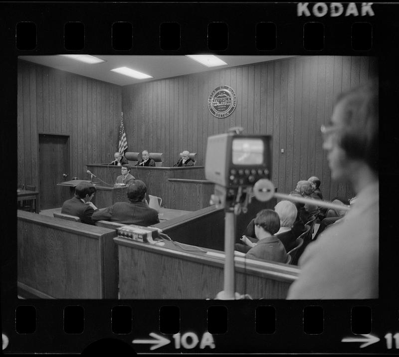 Suffolk Univ. Law School Moot Court televising participants, downtown