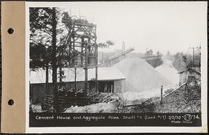 Contract No. 17, West Portion, Wachusett-Coldbrook Tunnel, Rutland, Oakham, Barre, cement house and aggregate piles, Shaft 5, Rutland, Mass., May 5, 1930