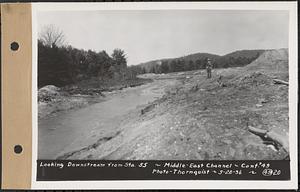 Contract No. 49, Excavating Diversion Channels, Site of Quabbin Reservoir, Dana, Hardwick, Greenwich, looking downstream from Sta. 55, middle-east channel, Hardwick, Mass., May 20, 1936