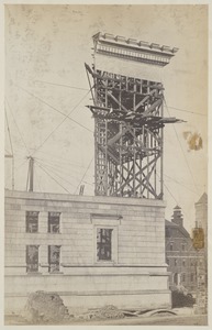 Mock-up of cornice on scaffolding, construction of the McKim Building